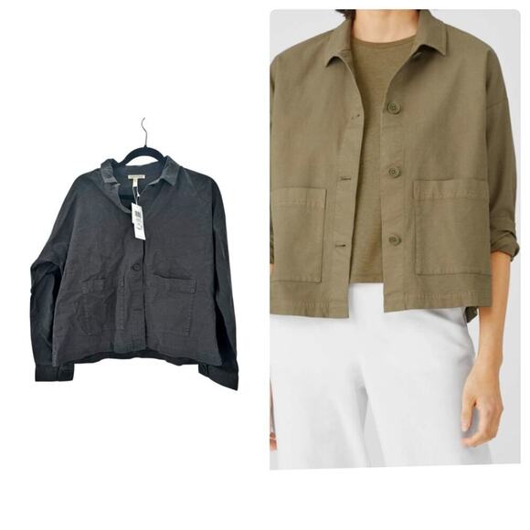 EILEEN FISHER Classic Collar Jacket Long Sleeve Black Size Small NWT - Picture 1 of 12